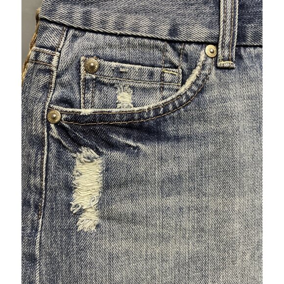 7 For All Mankind Distressed Blue Denim Jean A Pocket Mini Skirt Womens Size 27 - Picture 3 of 12